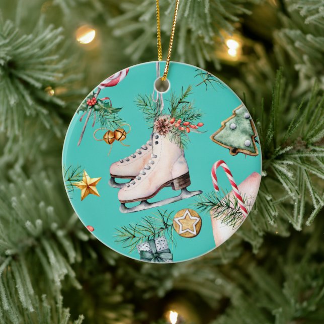Grüne Kekse am Weihnachtssee Skate Keramik Ornament (Baum)