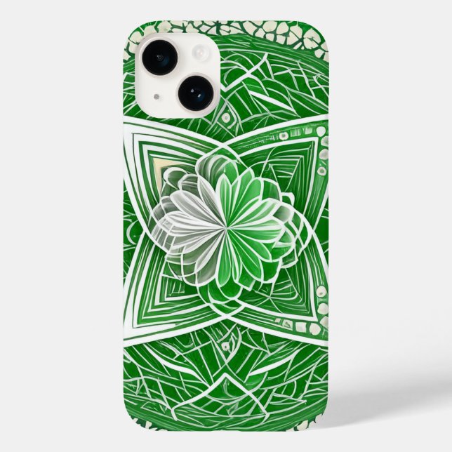 Grüne keltische Blume Herz Chakra Heilige Geometri Case-Mate iPhone 14 Hülle (Rückseite)