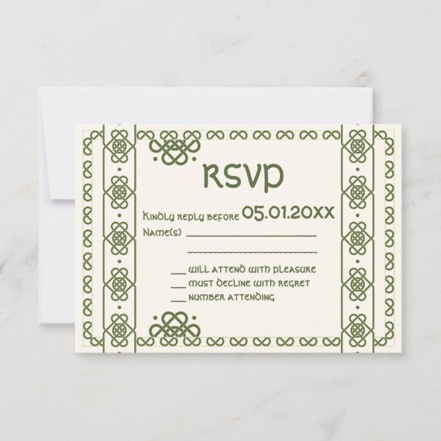 Grüne keltische Knochen Hochzeitskarten RSVP Karte (Vorderseite)