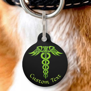 Grüne keltische Knoten-Caduceus Haustiermarke