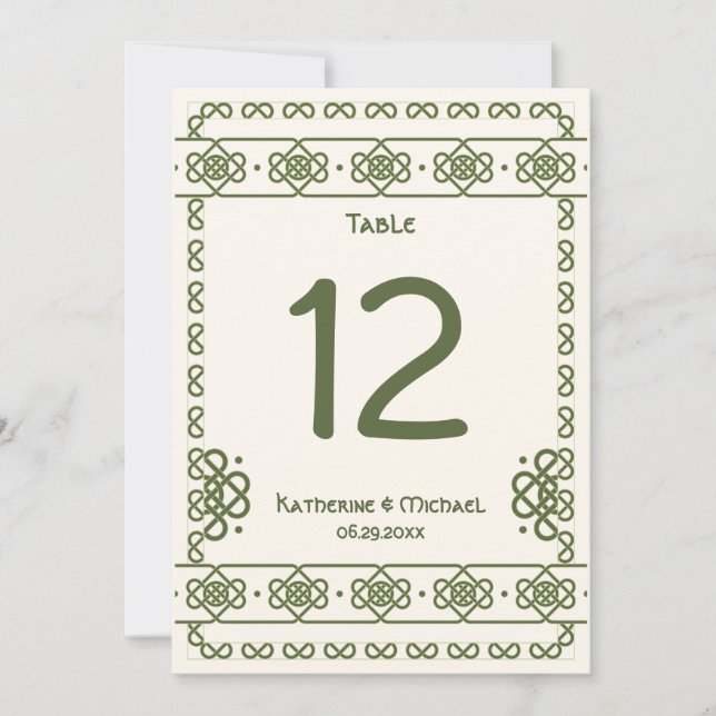 Grüne keltische Knoten große Tischnummern (Vorderseite)