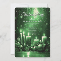 Grüne Kerzen Weihnachtsfeier Einladung