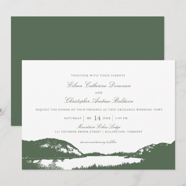Grüne Kiefer und Bergsee | Hochzeit Einladung (Vorne/Hinten)