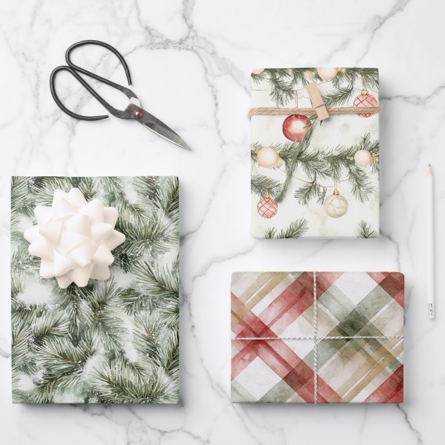 Grüne Kiefer Weihnachten Geschenkpapier Set (Vorderseite)