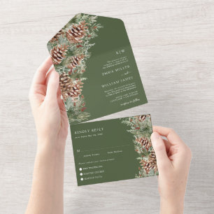Grüne Kiefern-Hochzeit All In One Einladung