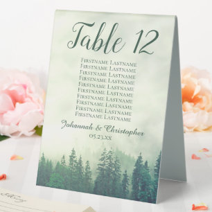 Grüne Kiefern Hochzeitsskalender für Tischnummern Tischaufsteller