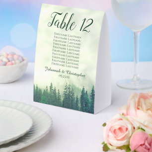 Grüne Kiefern Hochzeitsskalender für Tischnummern Tischaufsteller