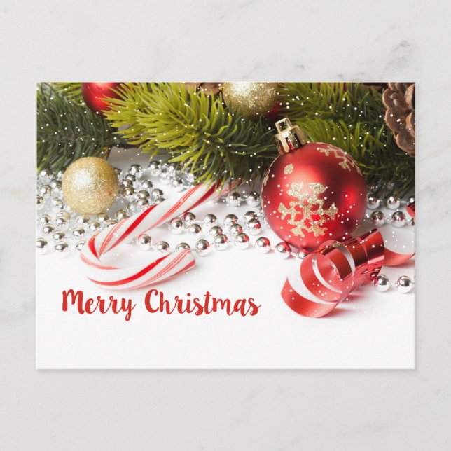 Grüne Kiefernzweig und rote Lanterns Illustration Postkarte (Vorderseite)