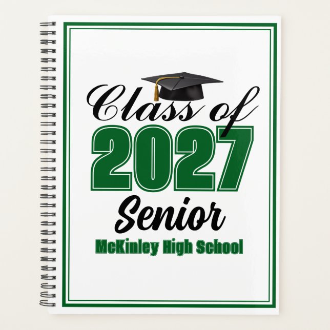 Grüne Klasse 2027 Senior Custom High School Planer (Vorderseite)