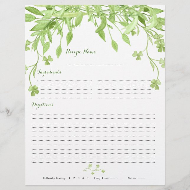 Grüne Klee Blumenzähne Recipe Beilagen Flyer (Vorne)