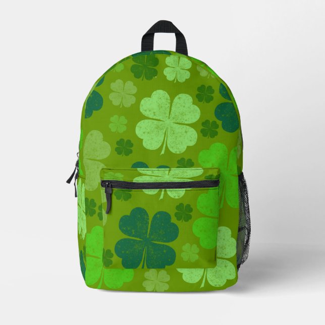 Grüne Klee, Glücksklamotten, St. Patrick's Day Bedruckter Rucksack (Vorderseite)