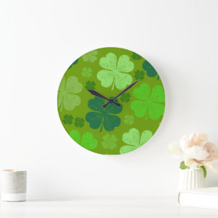 Grüne Klee, Glücksklamotten, St. Patrick's Day Große Wanduhr
