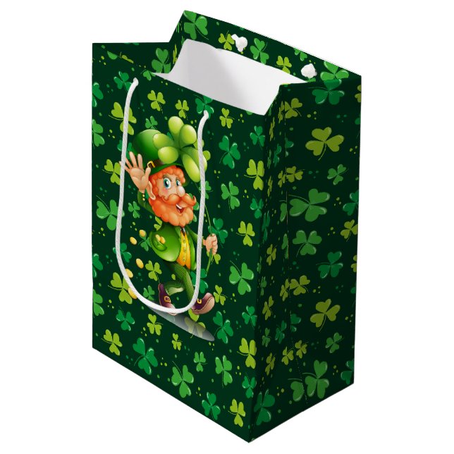 Grüne Klee Mittlere Geschenktüte (Vorderseite Schrägansicht)