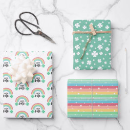 Grüne Klee und Regenbogen Lucky Eins erster Geburt Geschenkpapier Set