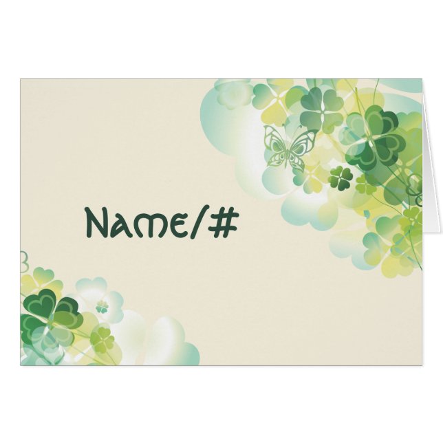 Grüne Klee-und Schmetterlings-Ecken-Tabellen-Karte (Vorderseite (Horizontal))