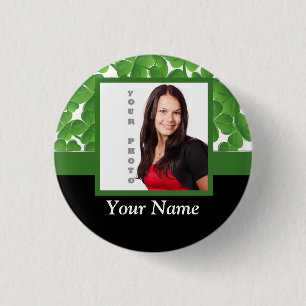 Grüne Kleeblatt-Fotoschablone Button