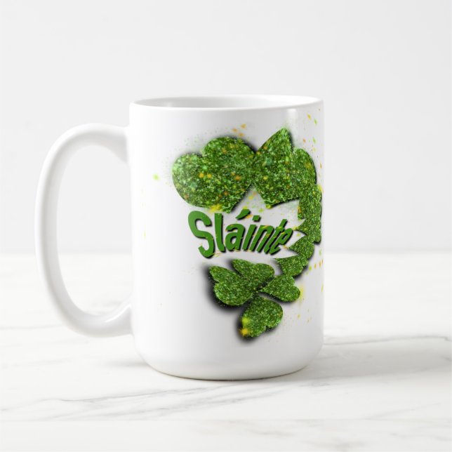 Grüne Kleeblätter | funkelnde Herzen Shainte Kaffeetasse (Links)