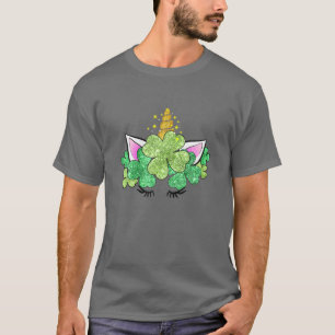 Grüne Kleeblätter Irische Niedliche Einhorn Girls  T-Shirt