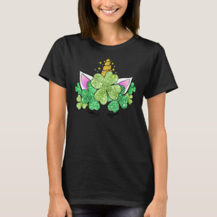 Grüne Kleeblätter Irische Niedliche Einhorn Girls T-Shirt