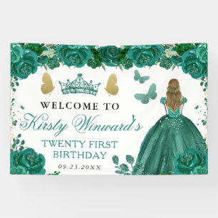 Grüne Kleid Blond Haar Prinzessin Floral Geburtsta Banner