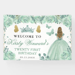 Grüne Kleid Blondhaarige Prinzessin Floral Geburts Banner