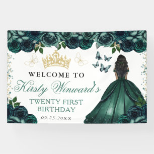 Grüne Kleid dunkle Haut Prinzessin Floral Geburtst Banner