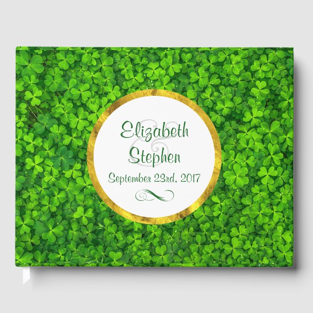 Grüne Kleidung mit IMITATEN Gold Foil Rahmen Hochz Gästebuch (Vorderseite)