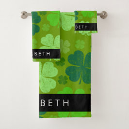 Grüne Knöchel, glückliche Knöpfe, Ihr Name Badhandtuch Set