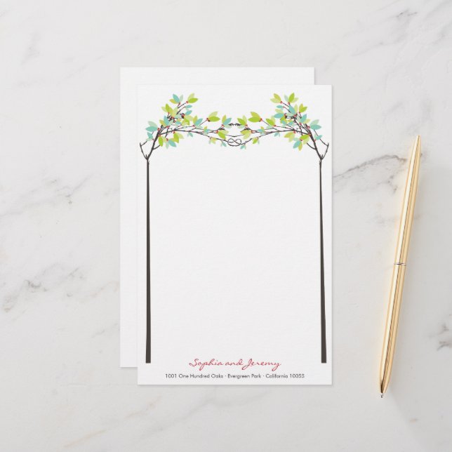 Grüne Knotted Liebe Spring Trees Spring Wedding Briefpapier (Vorderseite/Rückseite Beispiel)