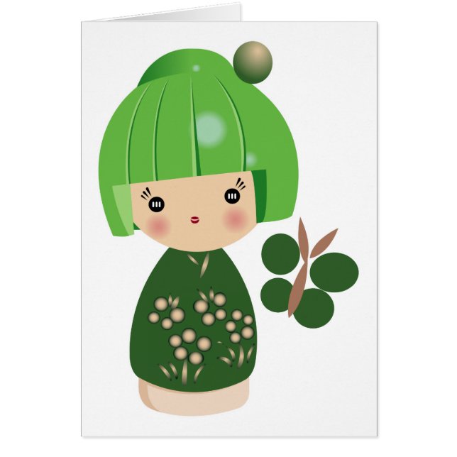 Grüne Kokeshi Dreiergruppe-Karte (Vorne)