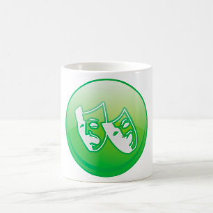 Grüne Komödien- und Tragödiendrama-Masken Kaffeetasse
