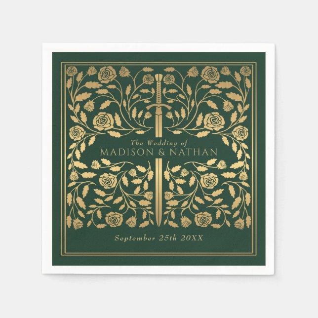 Grüne Königliche Mittelalterliche Hochzeit Serviette (Vorderseite)