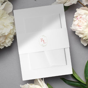 Grüne + Korallenrosa Blumenbilder Hochzeitsumschla Einladungsbanderole