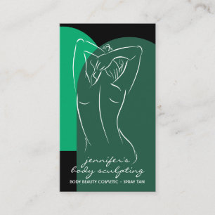 Grüne Körperskulptur mit Spray Tan Salon Visitenkarte