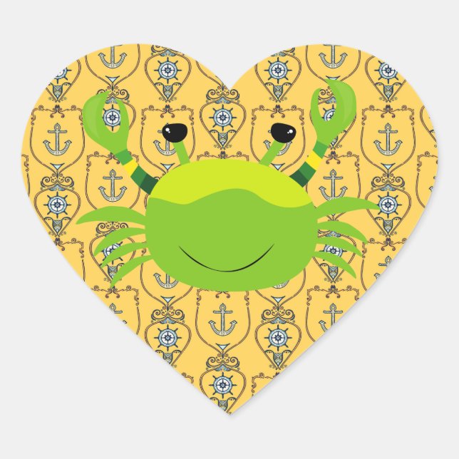 Grüne Krabbe auf Nautical Anchor Heart Sticker (Vorderseite)