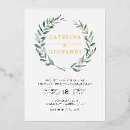 Grüne Kranzgewächse Rustikale Hochzeitsgolden Folieneinladung