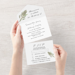 Grüne Kräuter Wasserfarbene Hochzeit All In One Einladung