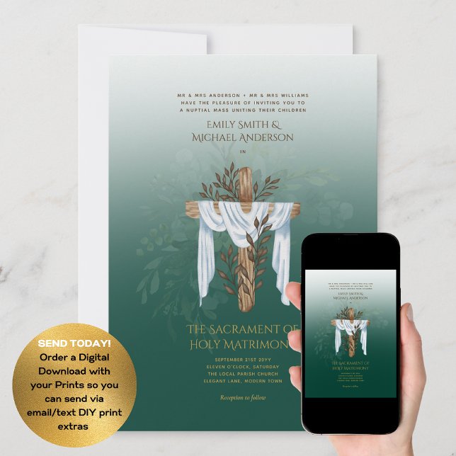 Grüne Kreuzkatholische Hochzeit der Hochzeit Einladung (Von Creator hochgeladen)