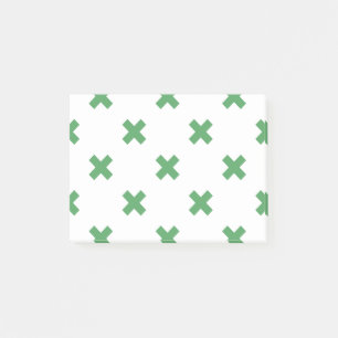 Grüne Kreuzstiche auf Weiß Post-it Klebezettel