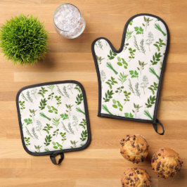 Grüne Küche Kulinarische Kräutergarten Kochen Ofenhandschuh & Topflappen-Set