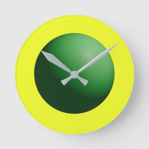 Grüne Kugel auf Gelb Runde Wanduhr
