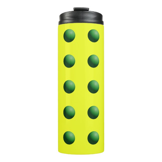 Grüne Kugeln auf Gelb Thermosbecher (Vorderseite)