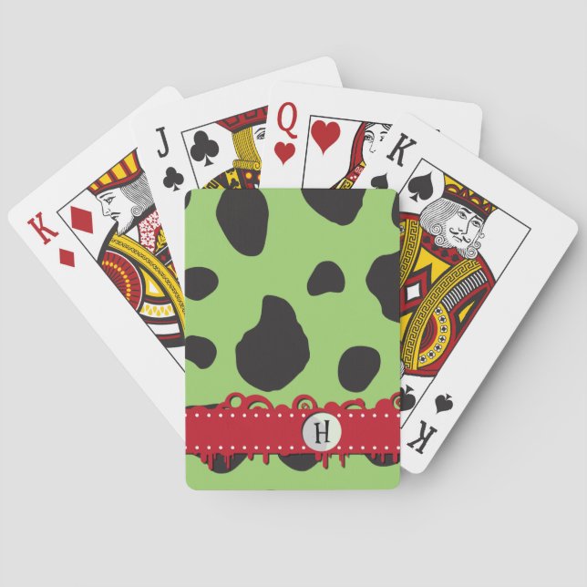 Grüne Kuh, Kuh-Druck, Kuhstropfen, Monogramm Spielkarten (Rückseite)