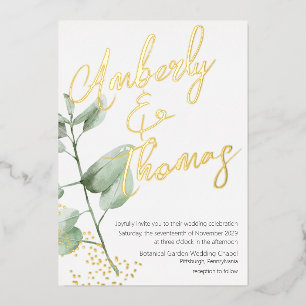 Grüne kühne Schrift Botanische Hochzeit Folieneinladung