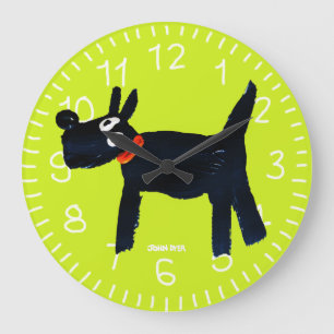Grüne Kunst-Uhr: John-Farbstoff Scotty Hund Große Wanduhr