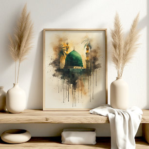 Grüne Kuppel Medina – Wasserfarben Islamische Kuns Poster