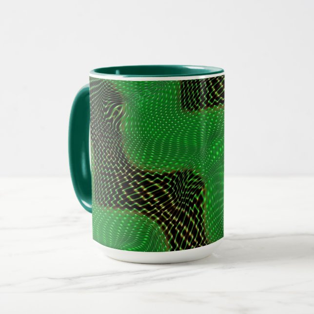 Grüne Kurve und klare Punkte im dunklen Hintergrun Tasse (Vorderseite Links)
