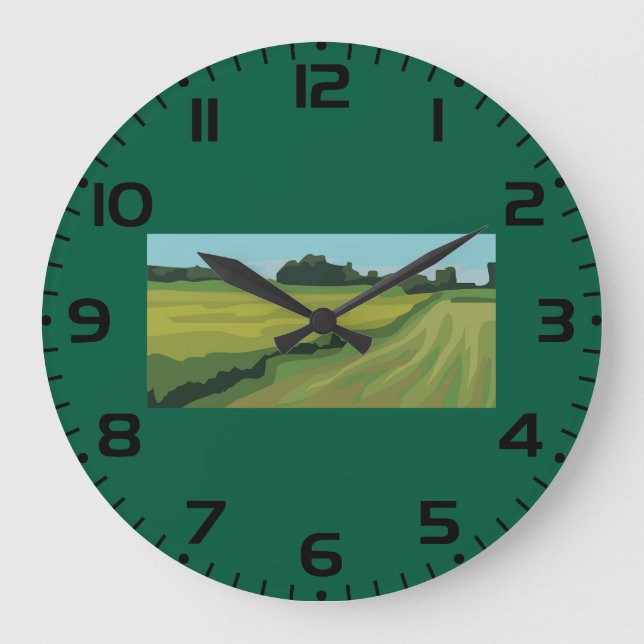 Grüne Landschaft Große Wanduhr (Vorderseite)