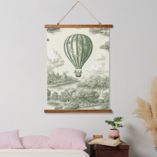 Grüne Landschaft Heißluftballon Toile (1) Wandteppich Mit Holzrahmen