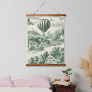 Grüne Landschaft Heißluftballon Toile (9) Wandteppich Mit Holzrahmen